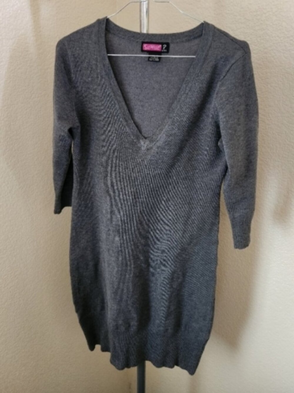 Say What 3/4 Sleeve Gray Pullover Dress